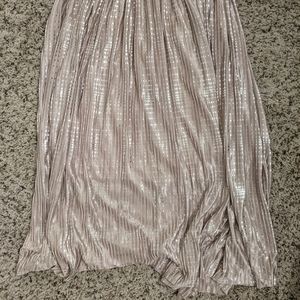 Champagne pleated midi skirt